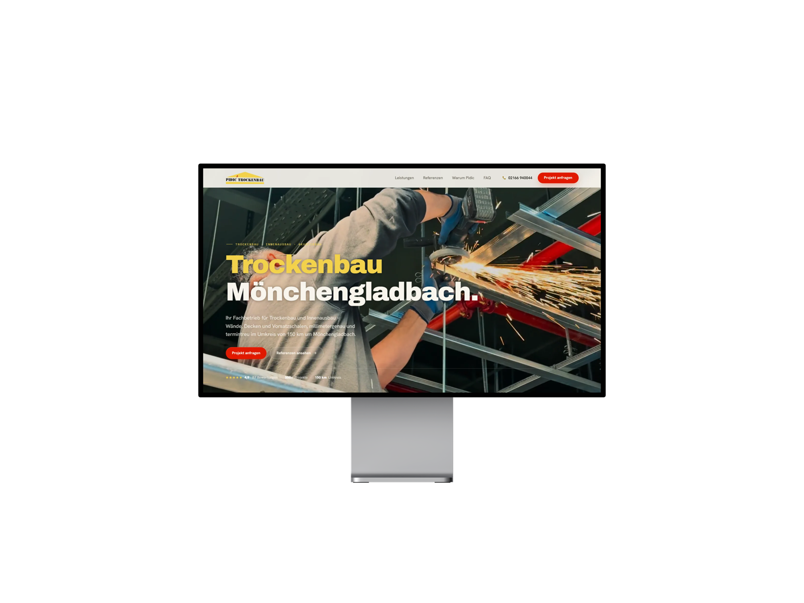 Pidic Trockenbau Website auf dem Monitor